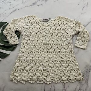 Extra Touch International Womens Vintage 90s Crochet Sweater One Size White Open
